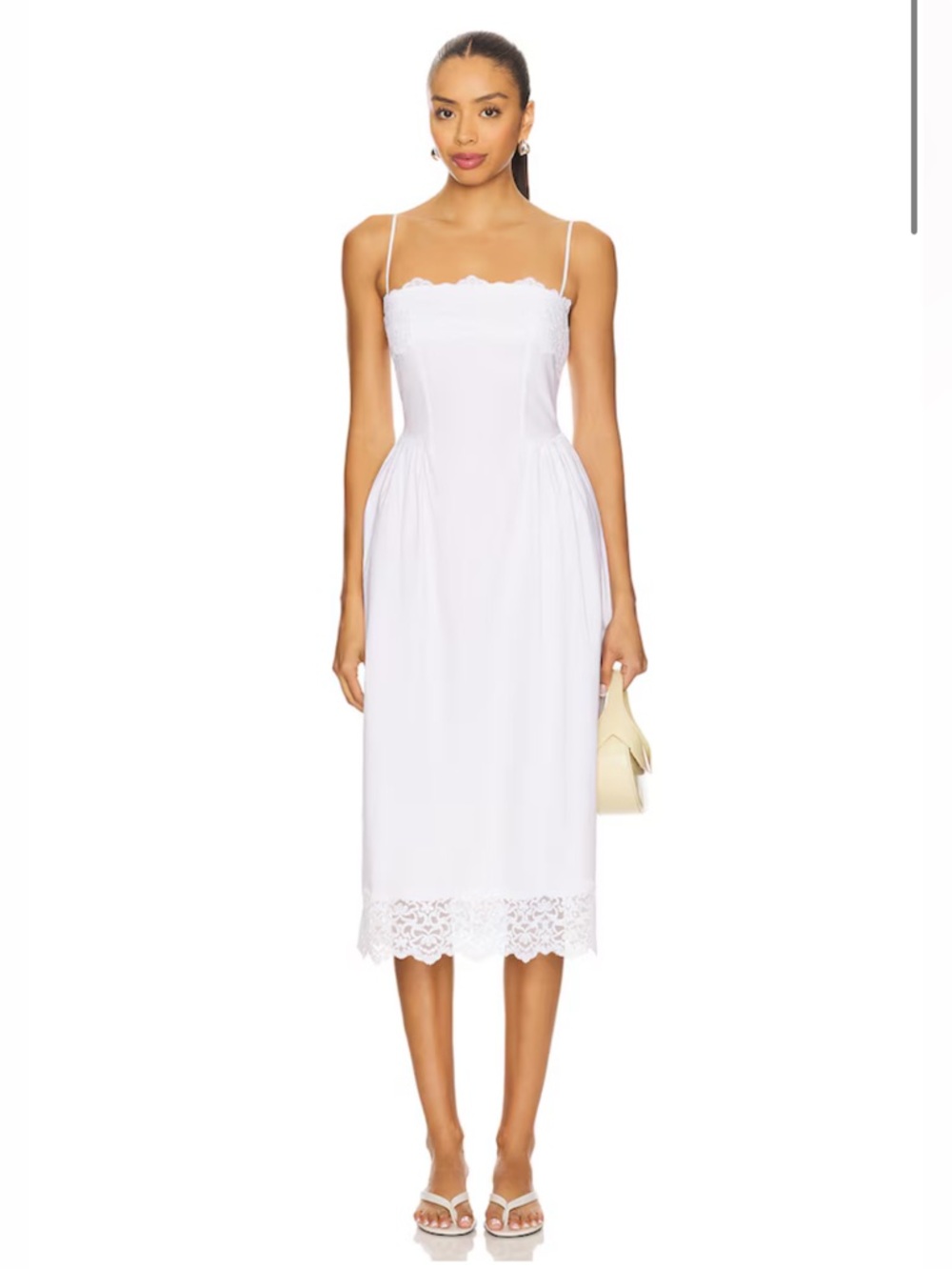 NWT White Lace-Trim Midi Dress